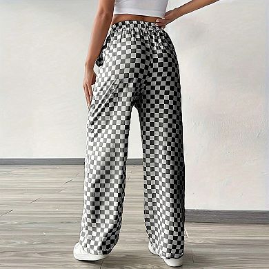 Women's Wide Leg Pants - Drawstring Elastic Waist Flowy Palazzo Casual Trousers with Pockets