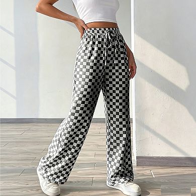 Women's Wide Leg Pants - Drawstring Elastic Waist Flowy Palazzo Casual Trousers with Pockets