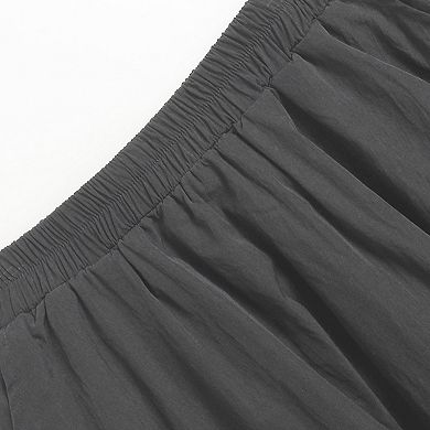 Women's Elastic Waist Bubble Hem Midi Skirt with Pockets Flowy Casual Skirt