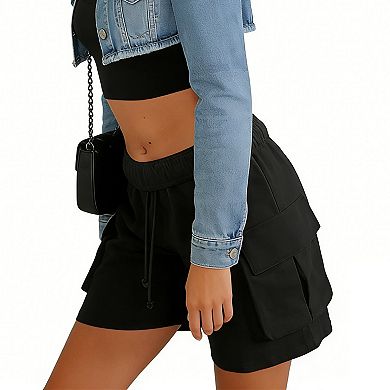 Women's Cargo Sweat Shorts - Elastic Drawstring Waist Casual Shorts with Pockets for Everyday Wear