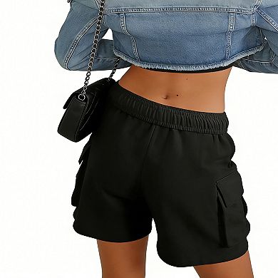 Women's Cargo Sweat Shorts - Elastic Drawstring Waist Casual Shorts with Pockets for Everyday Wear