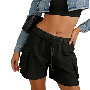 Women's Cargo Sweat Shorts - Elastic Drawstring Waist Casual Shorts with Pockets for Everyday Wear