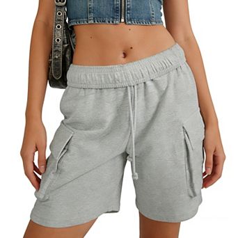 Women's Cargo Sweat Shorts - Elastic Drawstring Waist Casual Shorts with Pockets for Everyday Wear