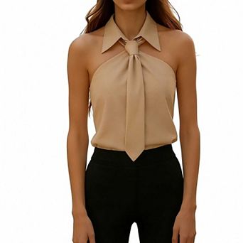 Women's Sleeveless Collar Tie Blouse, Halter Neck Fashion Cami Top for Casual Outings