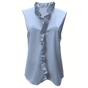 Women's Ruffle Trim V-Neck Sleeveless Chiffon Blouse - Commuter Top
