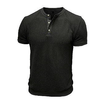 Men's Short Sleeve Knit Henley Polo T-Shirt