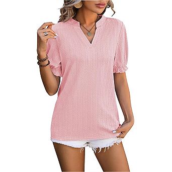 Womens Casual Fashion Top V Neck T Shirts Summer Short Sleeve Casual T Shirts