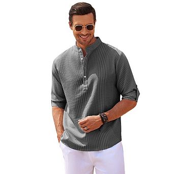 Men's Long Sleeve Pineapple Grid Casual Button-Down Shirt
