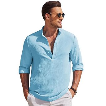 Men's High-Stretch Wrinkle-Resistant Stand Collar Long Sleeve Shirt