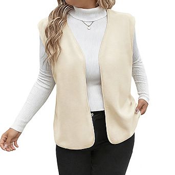 Women's Open Front Sleeveless Vest V Neck Soft Casual Tops Jackets