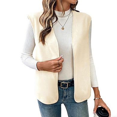 Women's Open Front Sleeveless Vest V Neck Soft Casual Tops Jackets