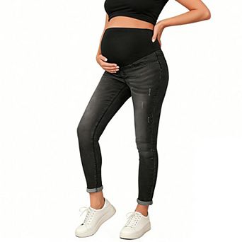 Women's Maternity Skinny Jeans - High Waisted Over-Belly Support Stretch Denim Pants Pregnancy