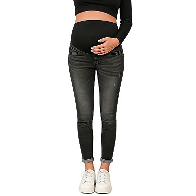 Women's Maternity Skinny Jeans - High Waisted Over-Belly Support Stretch Denim Pants Pregnancy