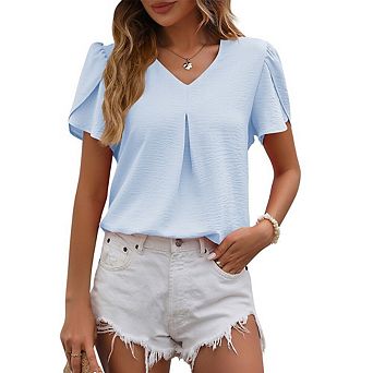 Women's Casual V-Neck Chiffon Blouse with Petal Sleeves
