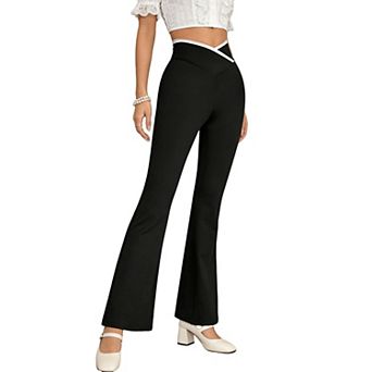 Women's High Waisted Flare Pants - Crossover Waist Design Stretchy Bootcut Trousers for Casual Wear