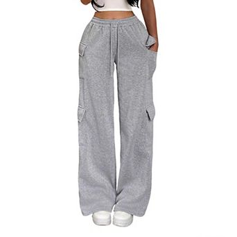 Women's Casual Wide Leg Cargo Sweatpants - Drawstring Elastic Waist Lounge Pants with Pockets