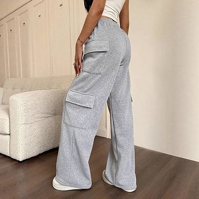 Women's Casual Wide Leg Cargo Sweatpants - Drawstring Elastic Waist Lounge Pants with Pockets
