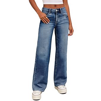 Women's High Waisted Wide Leg Jeans - Vintage Relaxed Fit Denim Casual Pants with Pockets