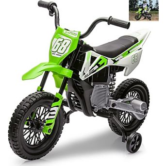 12V Kids Electric Dirt Bike with Training Wheels, Ride-on Motorcycle with Twist Throttle,