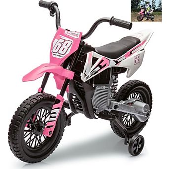 12V Kids Electric Dirt Bike with Training Wheels, Ride-on Motorcycle with Twist Throttle,