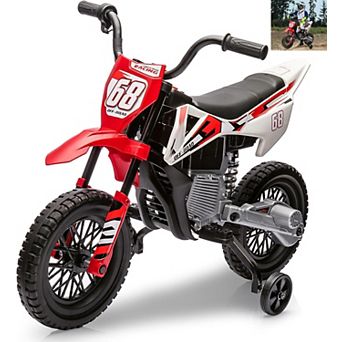 12V Kids Electric Dirt Bike with Training Wheels, Ride-on Motorcycle with Twist Throttle,