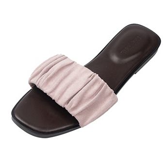 Roxoni Women’s Ruched Fabric Slide Sandals Open-Toe Flats with Cushioned Heel