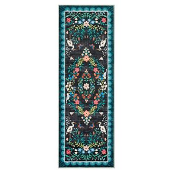Garvee Modern Flowers & Cranes Pattern Area Rug Washable Non Slip Throw Rug for Living Room Bedroom