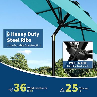 9FT Outdoor Patio Umbrella with Crank Lift and Push Button Tilt, UV Protected, For Backyard Deck