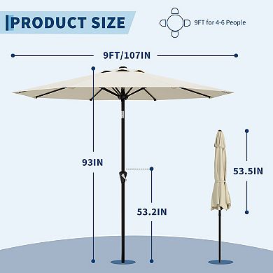 9FT Outdoor Patio Umbrella with Crank Lift and Push Button Tilt, UV Protected, For Backyard Deck