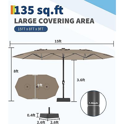 15FT Triple Patio Umbrella with Base, UV Resistant Outdoor