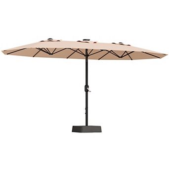 15FT Triple Patio Umbrella with Base, UV Resistant Outdoor Umbrella, Crank Lift Vented Canopy