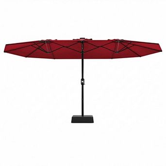 15FT Triple Patio Umbrella with Base, UV Resistant Outdoor Umbrella, Crank Lift Vented Canopy