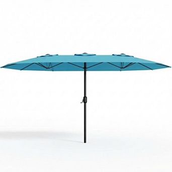 15FT Triple Patio Umbrella with Base, UV Resistant Outdoor Umbrella, Crank Lift Vented Canopy