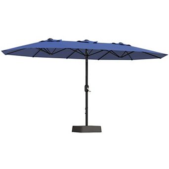 15FT Triple Patio Umbrella with Base, UV Resistant Outdoor Umbrella, Crank Lift Vented Canopy