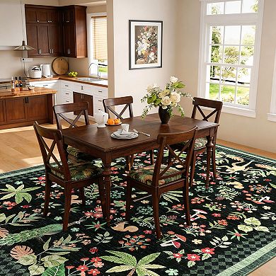 Garvee Dynamic Rainforest Washable Area Rug Non Slip Botanical Low Pile Rug for Living Room Kitchen
