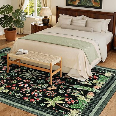 Garvee Dynamic Rainforest Washable Area Rug Non Slip Botanical Low Pile Rug for Living Room Kitchen