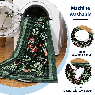 Garvee Dynamic Rainforest Washable Area Rug Non Slip Botanical Low Pile Rug for Living Room Kitchen
