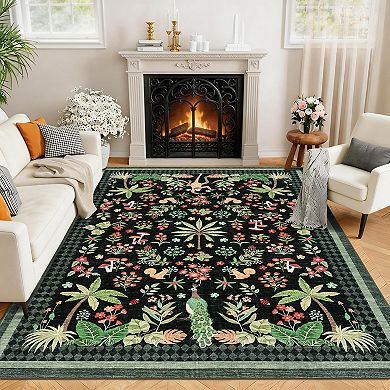Garvee Dynamic Rainforest Washable Area Rug Non Slip Botanical Low Pile Rug for Living Room Kitchen