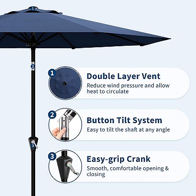 9FT Center Pole Patio Umbrella with Base, Outdoor Umbrella Crank Lift UV Protected Waterproof