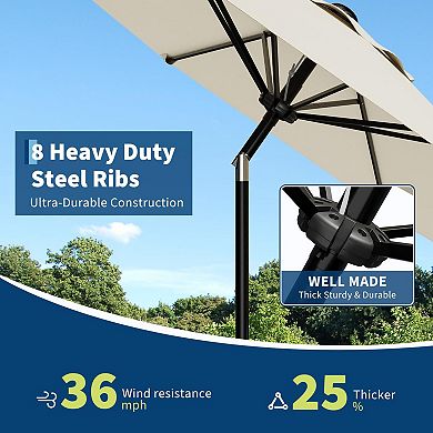 9FT Center Pole Patio Umbrella with Base, Outdoor Umbrella Crank Lift UV Protected Waterproof