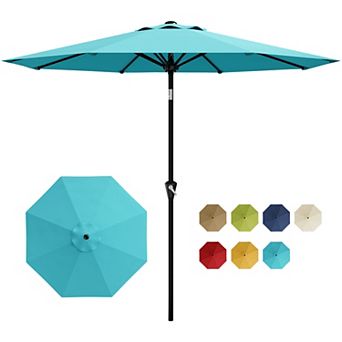 9FT Center Pole Patio Umbrella with Base, Outdoor Umbrella Crank Lift UV Protected Waterproof