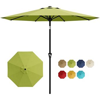 9FT Center Pole Patio Umbrella with Base, Outdoor Umbrella Crank Lift UV Protected Waterproof