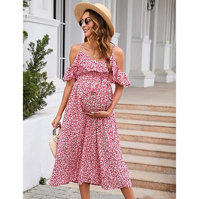 Women's Maternity Stretchy Spaghetti Strap Midi Dress