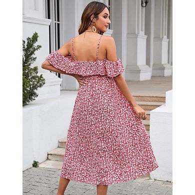 Women's Maternity Stretchy Spaghetti Strap Midi Dress