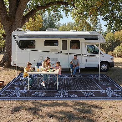 Garvee Tropical Reversible Plastic Straw Outdoor Rug Waterproof UV-Resistant Mat for RV Beach Patio