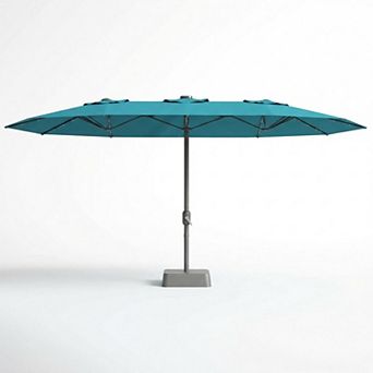 15FT Triple Patio Umbrella with Base & Solar LED Lights, UV Resistant Outdoor Umbrella for Deck
