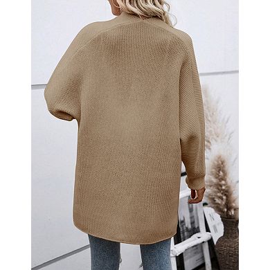 Women's Casual Lapel Cardigan Sweaters Long Sleeve Open Front Soft Knitted Sweater Coat