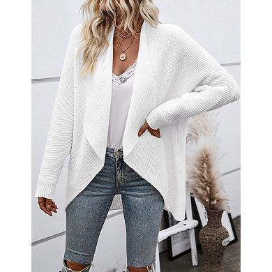 Women's Casual Lapel Cardigan Sweaters Long Sleeve Open Front Soft Knitted Sweater Coat