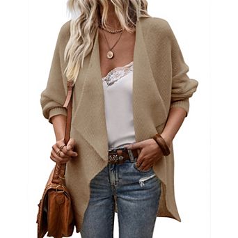 Women's Casual Lapel Cardigan Sweaters Long Sleeve Open Front Soft Knitted Sweater Coat