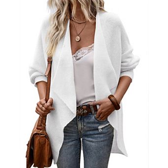 Women's Casual Lapel Cardigan Sweaters Long Sleeve Open Front Soft Knitted Sweater Coat